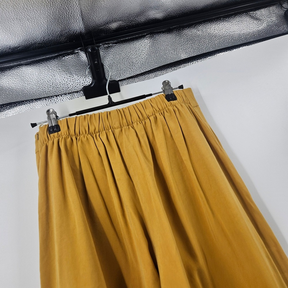 Moutaki Barrel Leg Pants Mustard Yellow High Waist Barrell Greek NWT Sz M - Picture 7 of 11